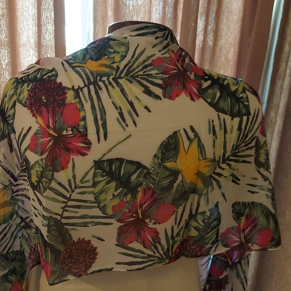 Steve Madden Tropical Floral Print Oblong Semi Sheer Scarf 18x72
